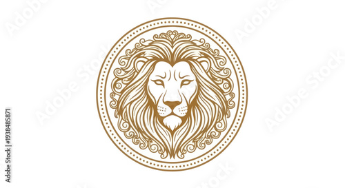 Elegant Lion Head Emblem with Ornate Circular Border - Royal Symbol