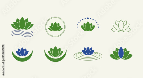 Lotus Flower Icons Set: Zen, Yoga, Spa, Wellness, Nature, Meditation