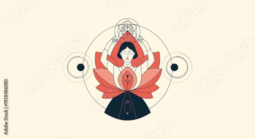 Abstract Woman Lotus Flower Geometric Design Meditation Yoga Symbol