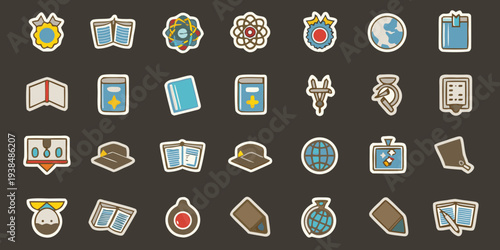 Colorful collection of flat design icons representing education and learning