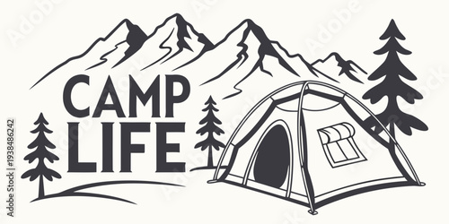 A serene campsite nestled in the heart of a majestic mountain range Vector