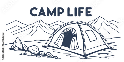 A serene campsite nestled in a forest with a tent and a campfire under the stars Vector