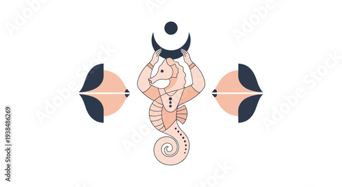 Mythical Seahorse Creature with Celestial Symbols, Mystical Art
