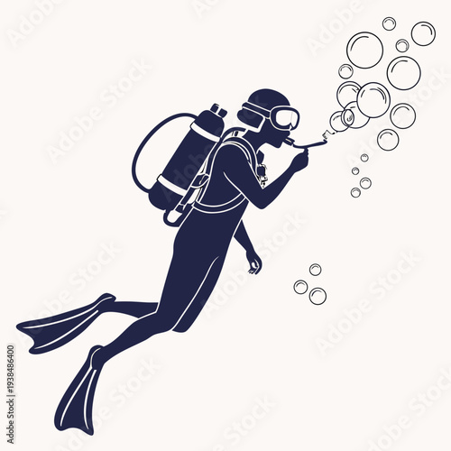 A scuba diver exploring the underwater world surrounded by bubbles Vector