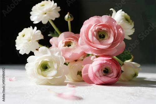 Pink and white flowers in bouquet