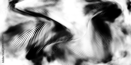 Billede på lærred Abstract black and white halftone dot pattern background, vintage grunge texture, retro pop art style, modern artistic digital backdrop, monochrome distorted ink splat design