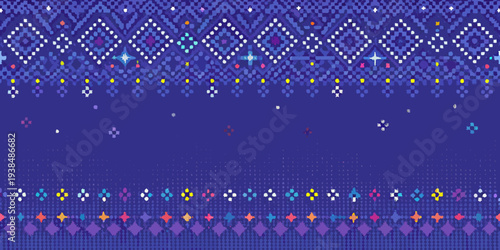 Pixelated night sky with geometric patterns and twinkling star effects