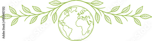 Green laurel wreath encircling a globe illustration
