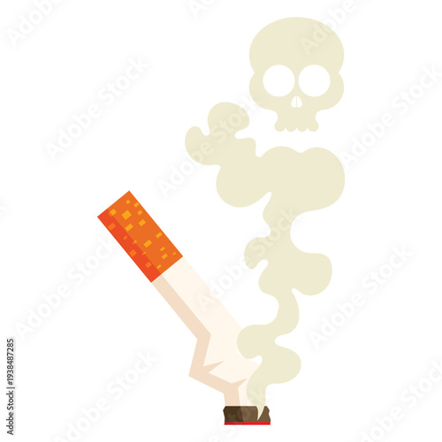 Cigarette with a skull smoke on white background