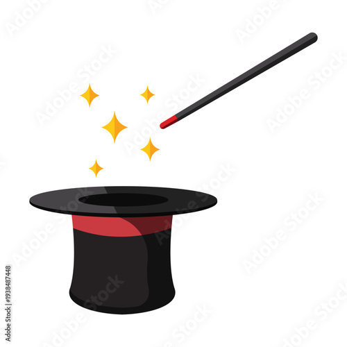 Magic Hat with Magic Wand Clipart Flat Design