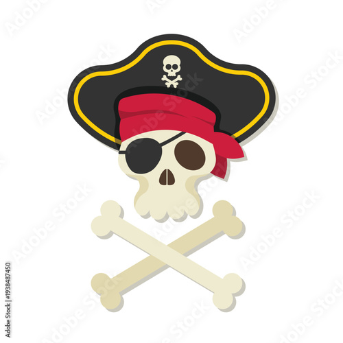 Pirate skull with pirate hat on white background