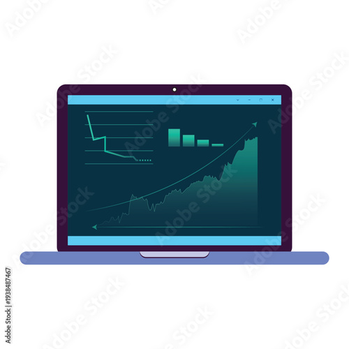 Laptop with a business profit growth analysis application