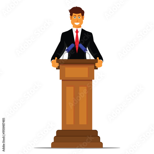 Politician speaking at a podium clipart flat design