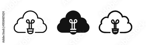 Cloud Idea and Innovation Icons - Cloud Computing, Brainstorming, and Digital Solutions