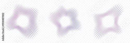 Collection of neon radial sound wave gradient dotted music equalizer circles abstract audio spectrum