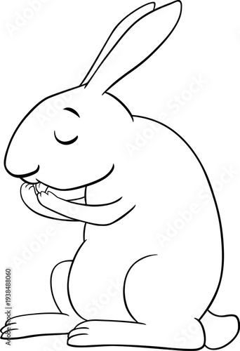 cute cartoon miniature rabbit animal character washing itself coloring page