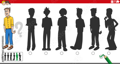 shadow game puzzle with cartoon guy character