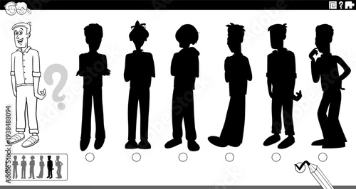 shadow game puzzle with cartoon guy character coloring page