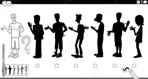 shadow game puzzle with cartoon boy character coloring page