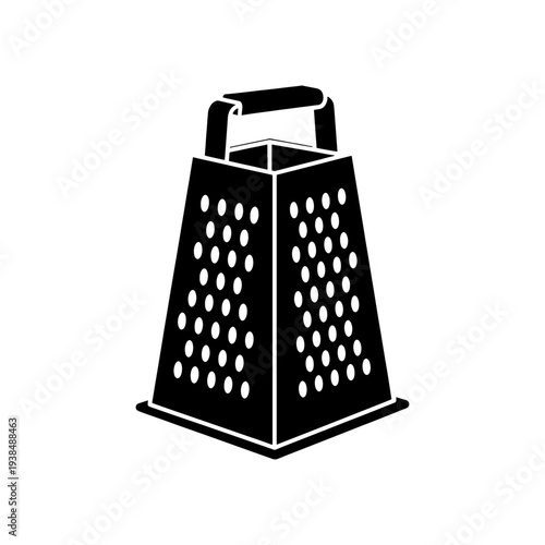 A stark black silhouette of a box grater showcasing its functional design silhouette