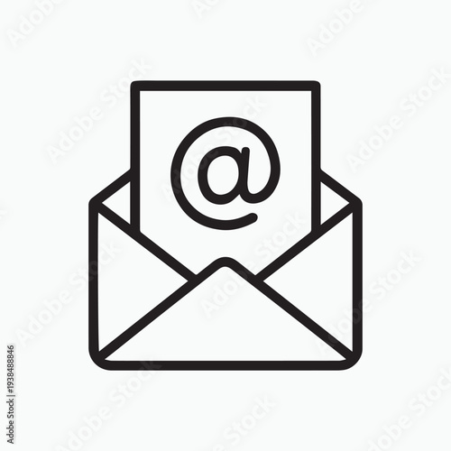 Email Message Icon with At Symbol in Envelope Line Style