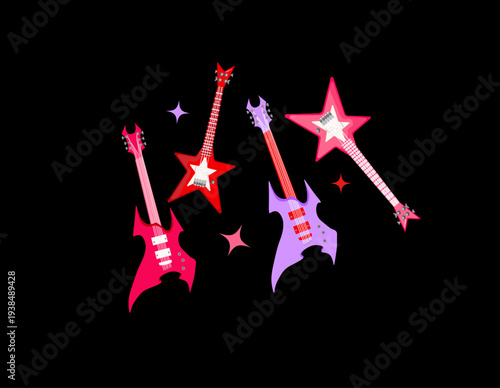 Punk Rock Electric Guitar Set Cute Alternative Music Illustration