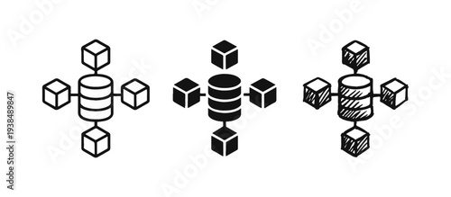 Distributed Database System and Data Storage Network Icons