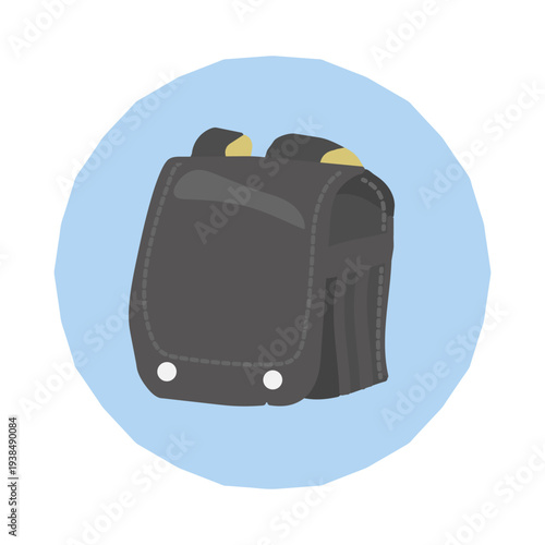 シンプルな黒色のランドセルのアイコンイラスト