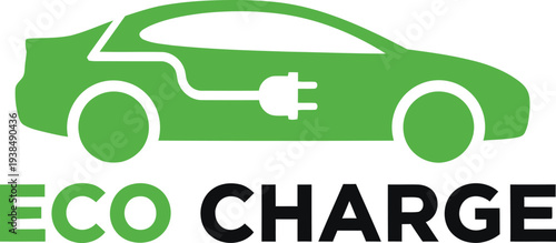 Eco Charge electric car logo with plug symbol for sustainable energy