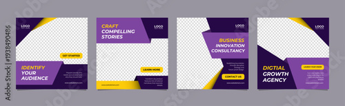 Modern Purple and Yellow Business Carousel Social Media Post Templates Editable AI file