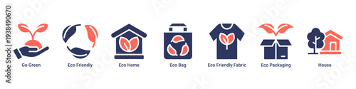 Green Living web banner icon vector illustration with Go Green,Eco Friendly,Eco Home,Eco Bag,Eco Friendly Fabric,Eco Packaging,and House icons supporting sustainable lifestyle choices.