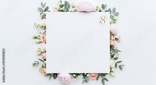 Elegant floral design with blank card and gold accents for wedding or event invitations