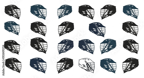 Collection of Hockey Goalie Masks in Various Colors.
