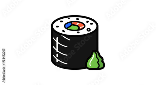 Sushi roll illustration with wasabi