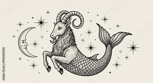 zodiac sign capricorn mythical sea goat.
