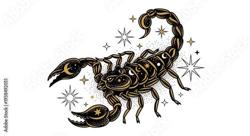 Scorpio zodiac sign with golden stars.
