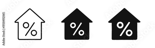 Mortgage Rates and Property Finance Icon Set - House with Percentage Symbol for Real Estate Interest and Loans