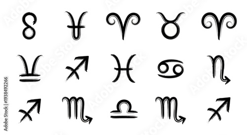 Zodiac signs and astrology symbols.