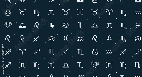Zodiac signs and astrology symbols background.