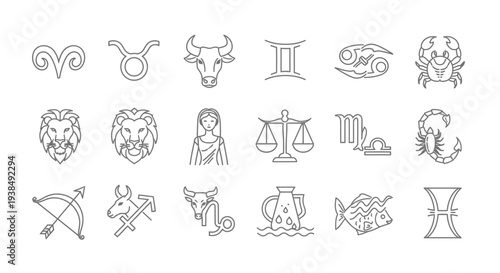 Zodiac signs and astrology symbols illustration.
