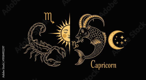 Zodiac signs Capricorn and Scorpio astrology.