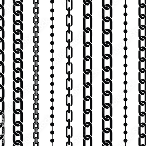 Seamless pattern of various black chains on white background
