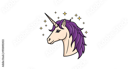 A magical unicorn head with purple mane.