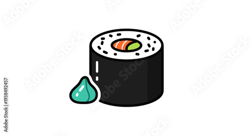 Sushi roll illustration with wasabi