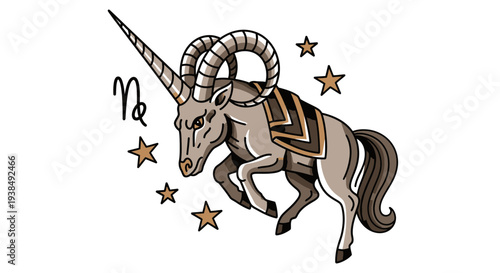 Capricorn zodiac sign with mythical goat.