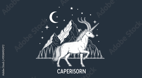 zodiac sign capricorn white line art.