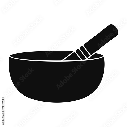 Tibetan Singing Bowl Icon with Mallet for Meditation and Sound Healing Wellness