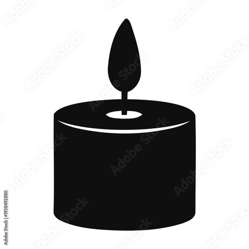 Minimalist Black Candle Silhouette Icon with Burning Flame