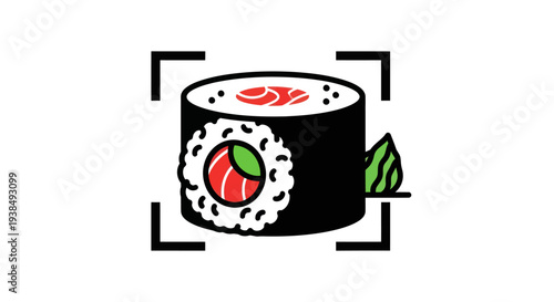 Sushi roll illustration with wasabi and focus frame