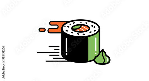 Sushi roll illustration with wasabi